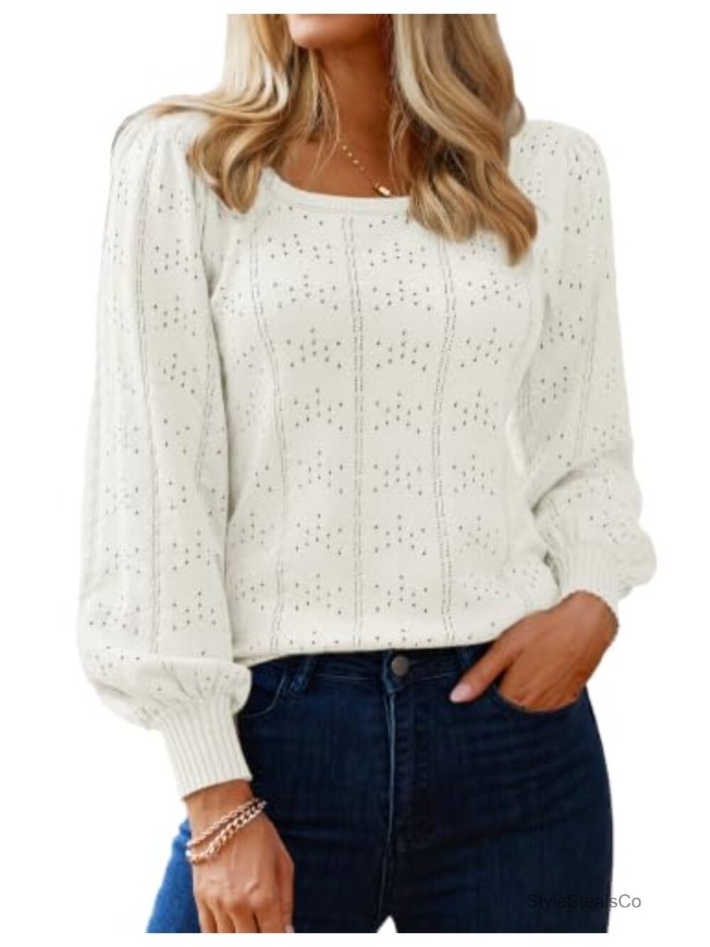 HOTOUCH Women's Puff Sleeve Square Neck Knit Tunic Sweater Pullover
